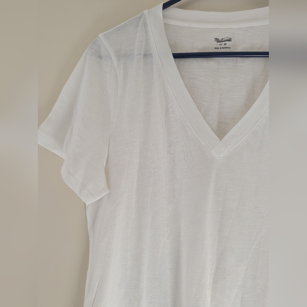 Madewell Women's Whisper Cotton V-Neck Tee White NEW MB722 Casual Layering Top - Picture 7 of 8